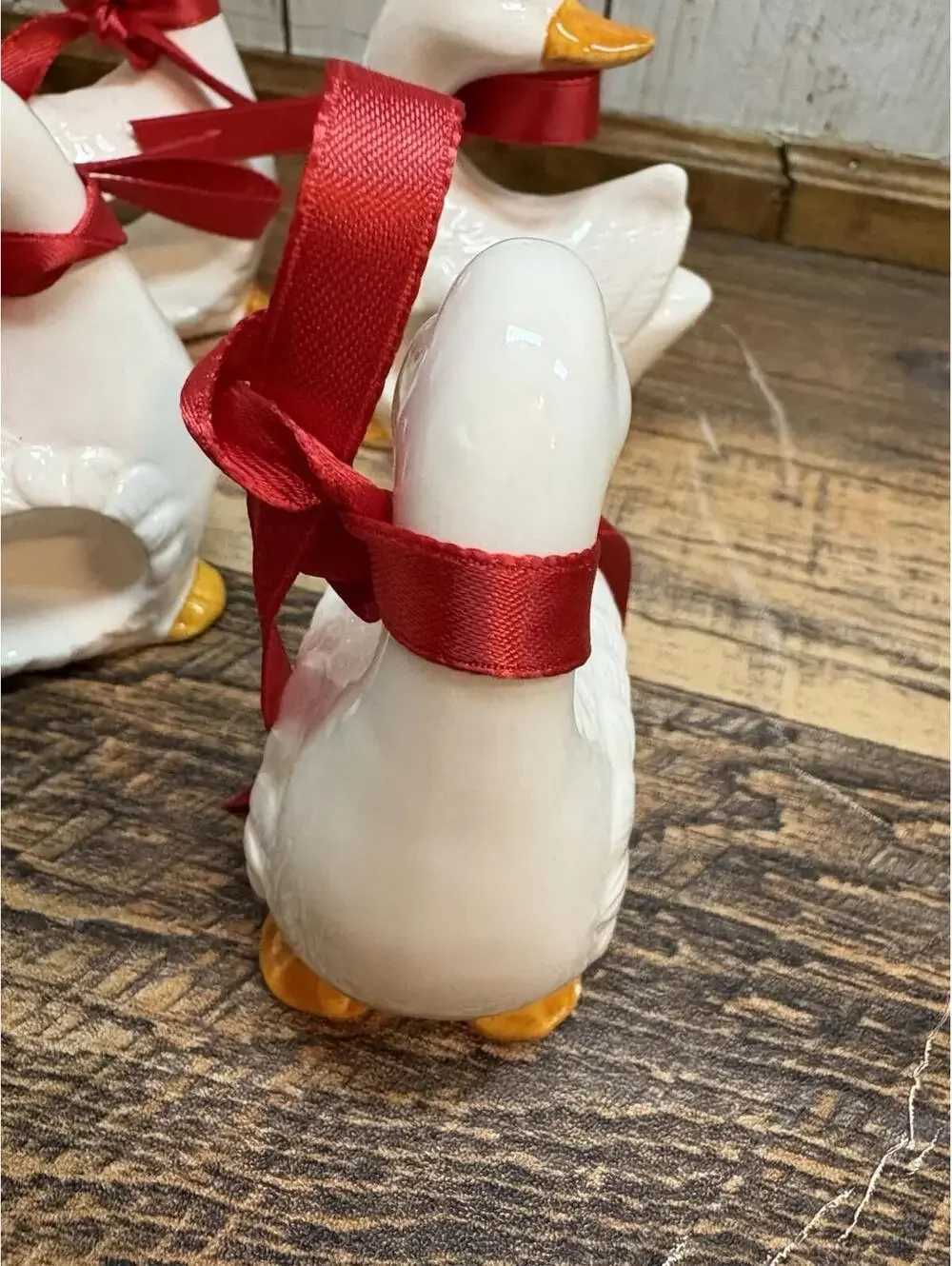 Ceramic White Duck Goose Napkin Rings Set of 4 Farmhouse Country Vintage Decor